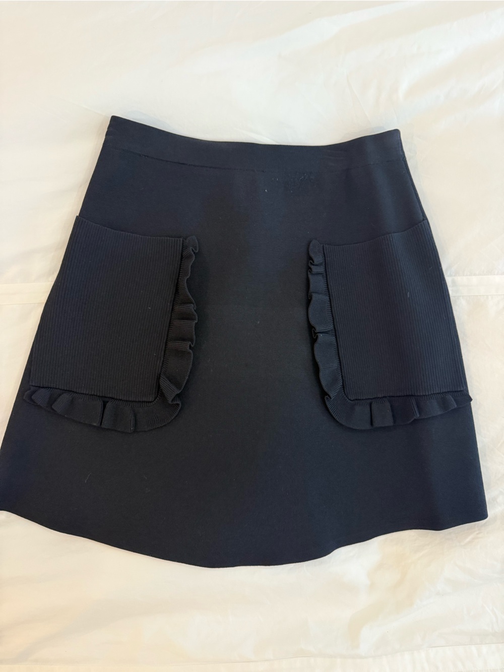 Sandro Black Knit Ruffle-Pocket Skirt